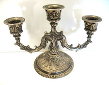 Vintage Ornate Victorian Style Metal Candelabra Candle Holder Silvertone picture