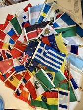 4” x 6” Mini Hand Held Flags 36 Countries (13 Gold Tips missing + Stick Flaking) picture