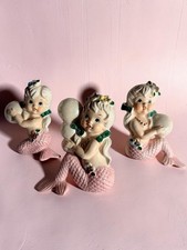 Vintage Pink Ceramic Mermaid Wall Plaques Figurines 🌴  Set of 3  🐚  So Cute picture