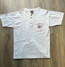 Vtg 2000 Harley Davidson Henley Pocket Shirt Mens L White Missoula Montana USA picture