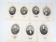 Vintage Lot 7 US Presidents & Statesmen Portrait Etchings Book Plates 6.5x9.75