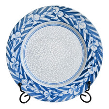 Antique Dedham Pottery Iris Pattern Blue Crackle Lunch Plate, 7.5