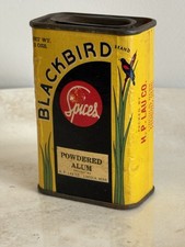 Vintage Blackbird Powdered Alum 3 Oz Spice Tin Full w/ Contents H.P. Lau Co. picture
