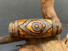 Tibetan Old Agate Dzi *2 Phoenix Eyes* Amulet Big Bead 55mm Z12 picture