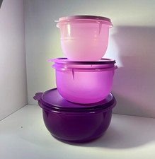 3pc Plastic Round Stackable Reusable Storage Bowl Set w/ Lids Purple Pink picture