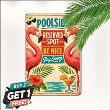 Pink Flamingos Tropical Parking Only Beach Garden Decor Metal Tin Sign 8x12 In picture