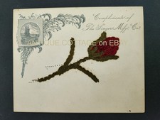 1880 antique SINGER MFG CO sewing machine EMBROIDERED AD CARD needlework rose picture