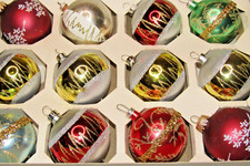 Lot VTG Glass Assorted Pictured Glittered BALL Christmas Ornaments Shiny Brite picture