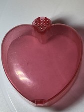 Vintage Clear Pink Lucite Plastic Heart Shaped Valentine Trinket Box Latch Used picture