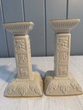 Vintage Lenox Ivory Porcelain Candle Holders-(2)-Williamsburg Motif-Gold Trim ￼ picture
