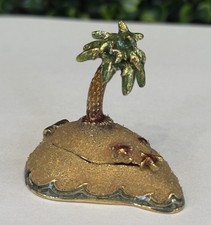 Vintage Retired MONET “Palm Tree On Island” Collectible Enamel Trinket Box picture