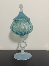 VTG Stelvia light blue opalescent Empoli Circus Tent Apothecary Jar Open Ring picture
