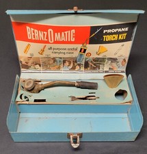 Vintage BernzOMatic Metal Blue Propane Torch Burn Kit Tin Carrying Case Tool Box picture