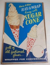 Vintage 1959 Eat-It-All Ice Cream Cone Sign Chicago Hava-Wrap Soda Fountain  picture