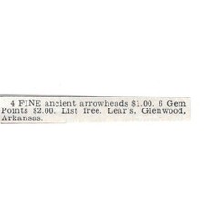 Ancient Arrowheads - Lear's, Glenwood Arkansas 1955 Ad AG1-S8 picture