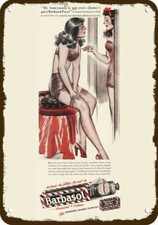 1946 BARBASOL Sexy Brunette Women Pin-Up Vntg-Look DECORATIVE REPLICA METAL SIGN picture