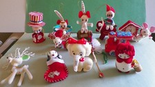 Vtg Kitsch Flocked Felt Christmas Ornaments Japan Elephant Reindeer Mice Lot 12 picture