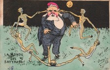 Caricature Dance of Satyrs Shows Fallieres 1907 French Satire Postcard picture