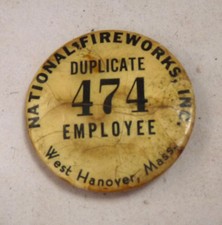 Antique National Fireworks Pinback West Hanover MA employee pin advertising picture