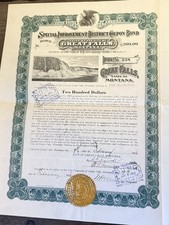 1915 Great Falls Montana $200 Special Improvement District Bond w/ Coupons picture