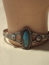 Vintage Native American Sterling Silver/ Turquoise Cuff Bracelet & Matching Ring picture