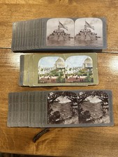 Stereoscopic Stereoview Cards Mystery Lot Of 28 Inc. 4 Color & Box picture