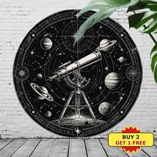 Astronomy Telescope Planets Stars Space Theme Round Metal Tin Sign 8x8 picture