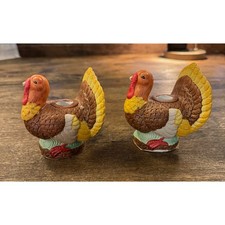 Vintage Hermitage Pottery Turkey Candle Holder Set 1995 Limited Edition DT-641 picture