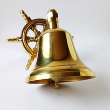 Brass Anchor Ship Bell w/ Bracket & Chain Lanyard ~ Nautical Maritime Wall Decor picture
