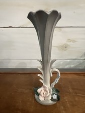 Vtg Norcrest Japan E-307 Hand Painted Bud Vase W/ Applied Flowers Leaves Handle picture