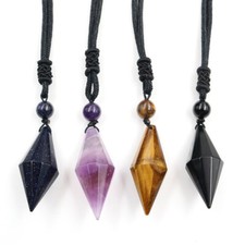Natural Gemstone Beads Crystal Healing Cone Hexagonal Point Pendant Necklace picture