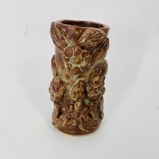 Studio Pottery Brown Green Sculptural Floral Bud Vase 5