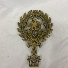 Vintage Cast Brass Eagle Laurel Wreath Wall Trivet Colonial Decor picture