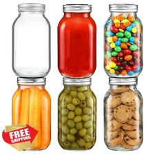 YEBODA 32oz Mason Jars Lids Bands 6 Pack picture