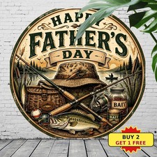Fathers Day Street Sign Farmhouse Style Dad Gift Round Metal Plaque 8x8 picture