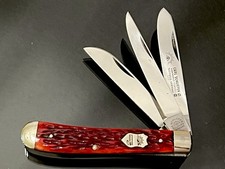 Vintage German Eye 23-RB 3 Blade Trapper Knife Dark Red Bone 3 Backsprings MINT picture