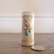 Vintage Navajo Sterling Silver Turquoise Lighter Case Holder Sleeve picture