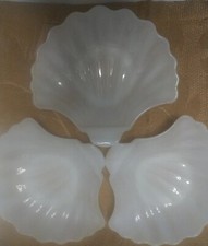 Set Of 3 Anchor Hocking White Glass Shell Shaped Open Candy Dish EUC picture