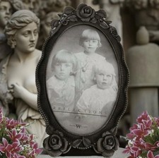 Rococo Gothic Victorian Oval Picture Frame 5x7 Ornate Pewter Metal Rose Vintage picture