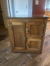 Vintage White Clad Oak Wood Ice Box Cabinet Chest End Table Furniture Cabinet picture