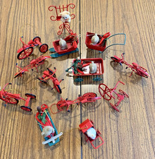 RED METAL Vintage Lot of 13 Hanging Christmas Ornaments Moveable Parts - picture