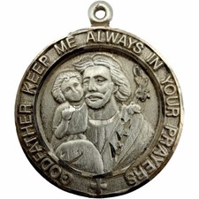 Creed Sterling Silver St Joseph Child Jesus Catholic Medal Pendant Godfather picture
