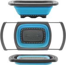Collapsible Colander Strainer w/ Extendable Handles - 6 Qt Blue picture