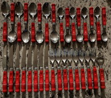 Vintage Coca-Cola Gibson Flatware Set. 32 pieces plus bottle opener & caddy.  picture