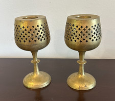 Vintage Brass Chalice Candle Holder Lot Of 2  Crosses All Around Brass Decor picture