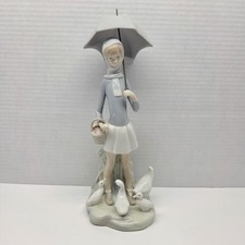 Lladró 4510 Girl with Umbrella and Geese Figurine AS IS READ Repair Broken picture