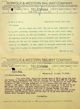 TWO 1902/1905 NORFOLK & WESTERN RAILWAY TRAIN MAIL TELEGRAMS - E16-A picture