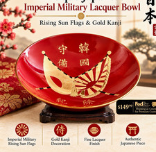 Antique Japanese Imperial Military Lacquer Bowl – c. 1900–1930 – Rising Sun Flag picture
