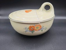 Vintage Hall Pottery Loop Handled  Dish With Lid Orange Poppy Pattern  picture