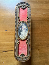 Antique French Horse Hair Brush w/ Portrait painting, Ornate Metal Trim, FRANCE picture